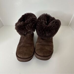 UGGs Mini Bailey Button Brown Chocolate Fur Above Ankle Boots Women’s 6‎